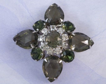 Vintage Chunky Smokey Grey Rhinestone Star Brooch Pin