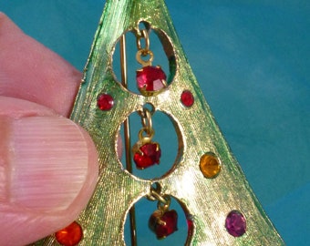 Large Vintage Christmas Tree Brooch Pin With Dangles