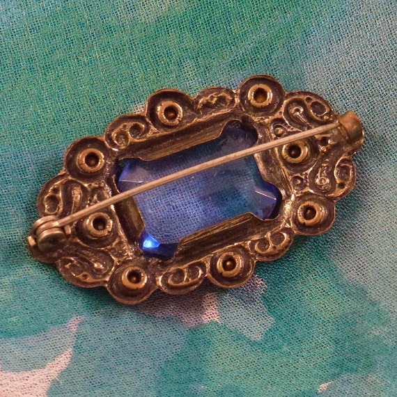 Edwardian Blue Glass Rhinestone Brooch, Vintage M… - image 2