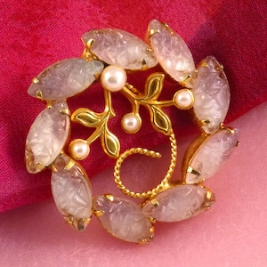 Vintage Lavender Circular Brooch, Striped Molded Glass Rhinestone Pin