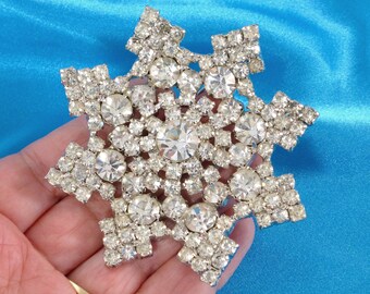 Huge Vintage Clear Rhinestone Star Brooch Pin