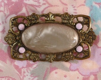 Vintage Victorian Early Plastic with Enamel Accents Brooch Pin C clasp