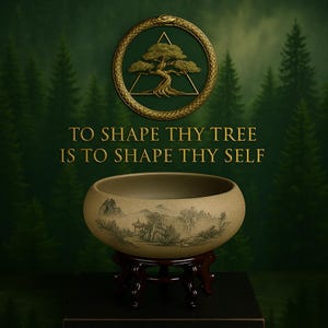 Round 7 inch Landscape Bonsai Pot – Painted Ritual Vessel | Spiritual Clay Planter for Bonsai, Cuttings, or Wabi Sabi Decor