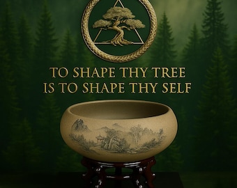 Vaso redondo de 18 cm para bonsai paisagístico – Vaso ritual pintado | Vaso de argila espiritual para bonsai, mudas ou decoração Wabi Sabi