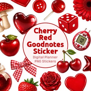 Cherry Red Digital Stickers | GoodNotes Planner PNG Pack (Digital Download)