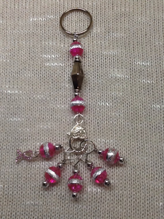 Beaded stitch Marker and Lanyard - Breast Cancer Awareness