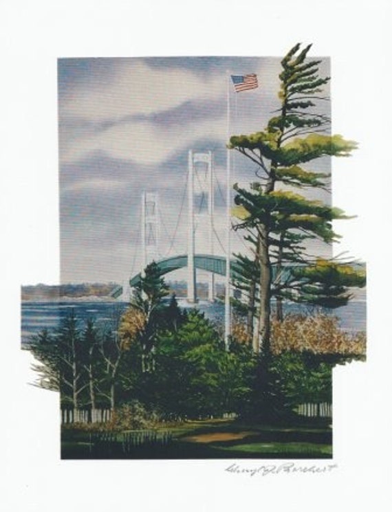 Mackinac Bridge Watercolor Print