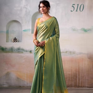 Elegant Pure Tissue Silk Saree with Zari | Handloom Metallic Shine Sari | Festive & Party Wear with Blouse Piece