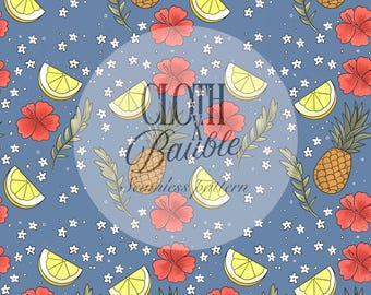 Tropical Summer Hibiscus & Pineapple Seamless Pattern PNG |  300 DPI High-Resolution Pattern for Sublimation, Scrapbooking, Surface Design