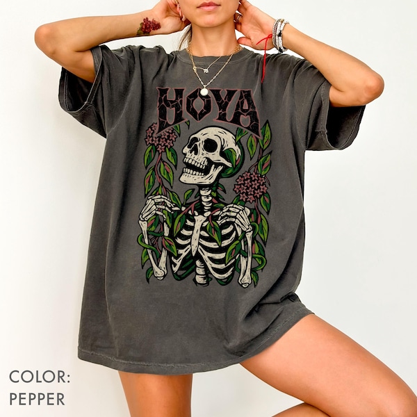 Camiseta con diseño de esqueleto de enredadera Hoya de Comfort Colors®, camiseta botánica gótica, camiseta con calavera, camiseta con estética cottagecore, regalo para amantes de las plantas en Halloween.