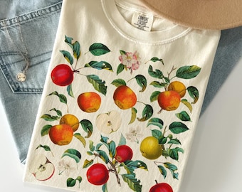 Retro Apples Botanical Comfort Colors® Shirt, Fall Fruit Shirt, Fruit Lover Gift, Cottagecore Shirt, Nature Aesthetic Tee, Gift For Gardener
