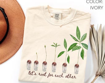 Maglietta con pianta di avocado Comfort Colors®, Maglietta "Facciamo il tifo l'uno per l'altro", Maglietta botanica per la coltivazione di semi di avocado, Maglietta da giardinaggio, Regalo per amanti delle piante