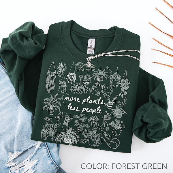 Moletom "Mais Plantas, Menos Pessoas", Moletom com Estampa de Jardinagem, Moletom para Amantes de Plantas, Camiseta para Plantas de Interior, Presente para Jardineiro, Moletom para Mãe de Plantas