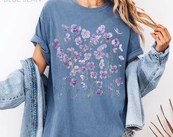 Violet Floral Shirt Comfort Colors, February Birth Flower Shirt, Purple Wildflowers Shirt, Botanical Tee, Cottagecore Tee, Nature Lover Gift