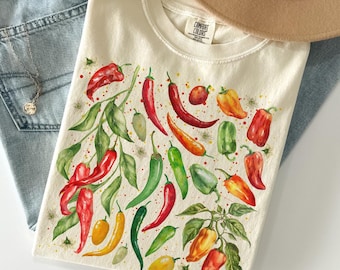 Chili Pepper Shirt Comfort Colors®, Botanical Shirt, Spicy Vegetable Shirt, Hot Pepper Shirt, Foodie Gift, Cottagecore Tee, Garden Lover Top