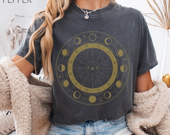 Astrology Constellation Map Shirt Comfort Colors®, Zodiac Wheel Shirt, Moon Phases Tee, Celestial Horoscope Tee, Astrology Gift, Zodiac Gift