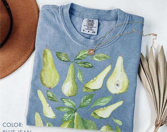 Retro Pear Fruit Shirt Comfort Colors®, Botanical Shirt, Fall Fruit Graphic Tee, Cottagecore Shirt, Autumn Aesthetic Shirt, Fruit Lover Gift