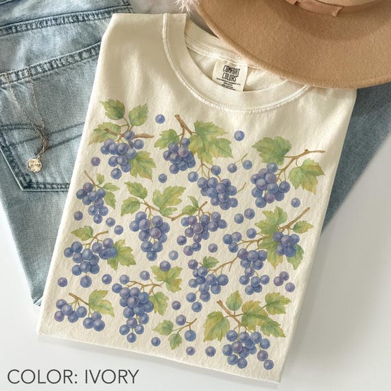 Grape Fruit Comfort Colors® Vintage Style Shirt, Retro Grape Shirt, Cottagecore Botanical Fruit Tee, Farmers Market Shirt, Nature Lover Gift