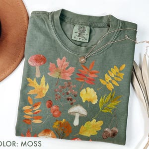 Fall Botanical Shirt Comfort Colors®, Autumn Leaves Cottagecore Shirt, Mushroom Tee, Nature Aesthetic Tee, Plant Lover Gift,  Fall Vibes Tee