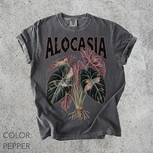 Alocasia Black Velvet Pink Shirt Comfort Colors®, Variegated Alocasia Plant Shirt, Botanical Rare Houseplant Shirt, Cottagecore Nature Shirt