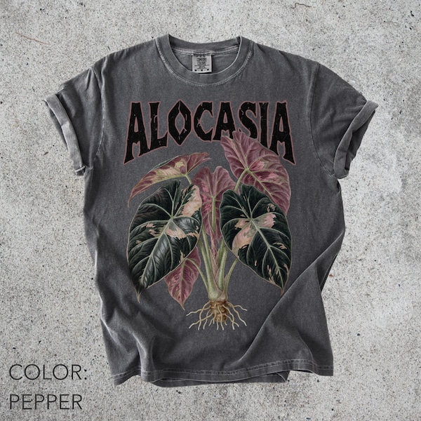 Alocasia Black Velvet Pink Shirt Comfort Colors®, buntes Alocasia Pflanzen Shirt, Botanisches seltenes Zimmerpflanzen Shirt, Cottagecore Natur Shirt
