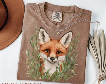 Fox Botanical Shirt Comfort Colors®, Woodland Animal Shirt, Cottagecore Forest T-shirt, Nature Esthetic Top, Wildlife Shirt, Natuurliefhebber cadeau