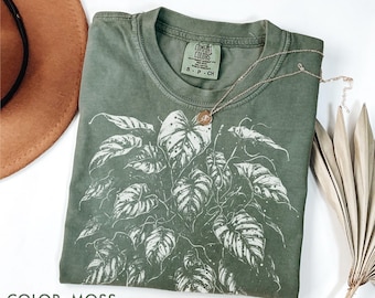 Pothos Shirt Comfort Colors, Botanical Tee, Linocut Plant Tee, Monstera Vine Tee, Vintage Block Print , Gardener Gift, Houseplant Lover Gift