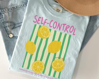 Comfort Colors® shirt christelijk zelfbeheersing, shirt citroen, shirt Fruits of the Spirit, leuk bijbelvers cadeau voor vrouwen, shirt Spreuken 25:28