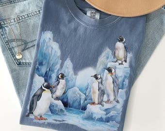 Vintage Penguin Shirt Comfort Colors®, Watercolor Animal Shirt, Unisex Arctic Wildlife Shirt, Nature Shirt, Penguin Gifts, Animal Lover Gift