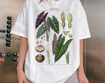Vintage Alocasia Shirt Comfort Colors, Botanical Plant Illustration Tee, Elephant Ear Leaf Shirt, Houseplant Graphic Shirt, Plant Lover Gift