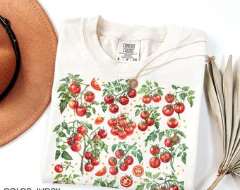 Camiseta Comfort Colors® con estampado de tomate, camiseta de frutas, camiseta botánica, ropa estilo cottagecore, camiseta vegana, regalo para jardineros, camiseta de verduras, camiseta estética