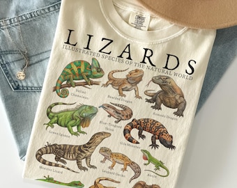 Lizard Shirt Comfort Colors®, Vintage Reptile Species Shirt, Gecko Chameleon Iguana Shirt, Nature Shirt, Herpetology Gift, Animal Lover Gift