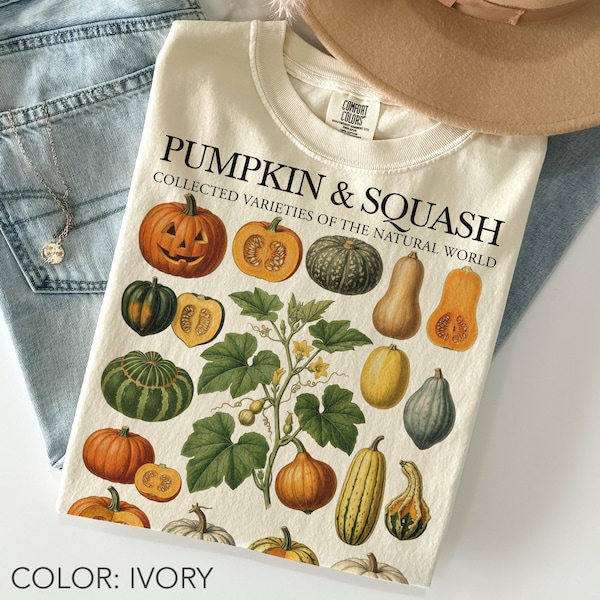Pumpkin Shirt Comfort Colors, Botanical Squash Shirt, Vintage Fall Shirt, Farmers Market Shirt, Autumn Harvest Tee, Cottagecore Garden Shirt