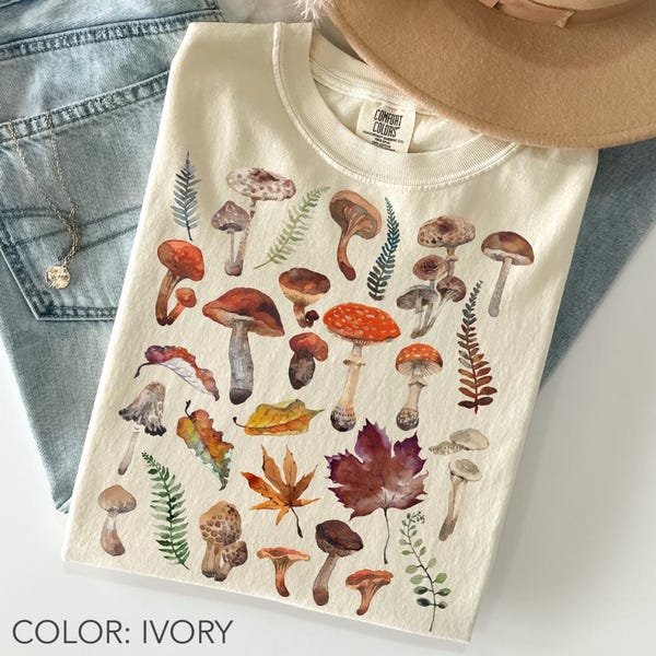 Camiseta vintage de setas Comfort Colors®, camiseta gráfica botánica de otoño, camiseta cottagecore de otoño, camiseta para amantes de la naturaleza, ambiente otoñal, camiseta forestcore