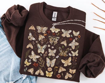 Vintage Butterfly & Moth Sweatshirt, Cottagecore Aesthetic Crewneck, Boho Wildflower Sweater, Botanical Insect Sweatshirt, Nature Lover Gift