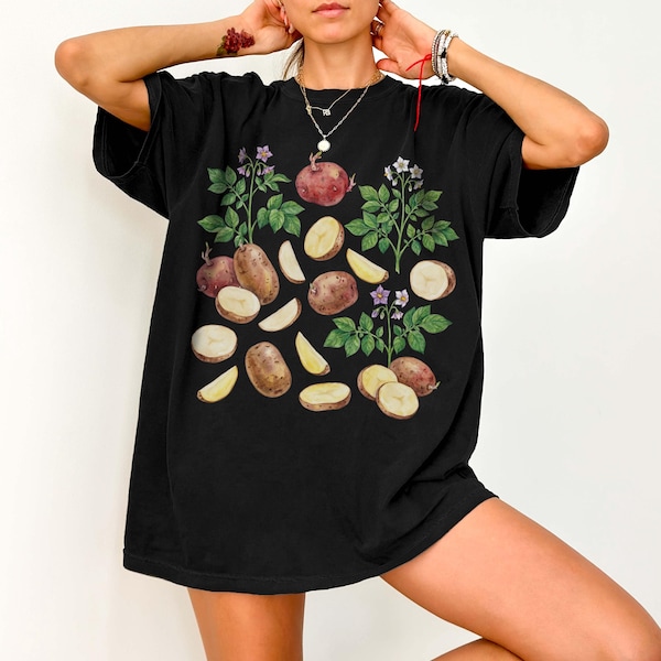 Camiseta de batata Comfort Colors®, Camiseta com estampa de vegetais botânicos, Camiseta estilo casa de campo, Camiseta para feira de produtores, Presente para jardineiros