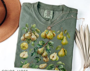 Retro Pear Fruit Shirt Comfort Colors®, Botanical Shirt, Cottagecore Shirt, Fall Fruit Graphic Tee, Autumn Aesthetic Shirt, Fruit Lover Gift