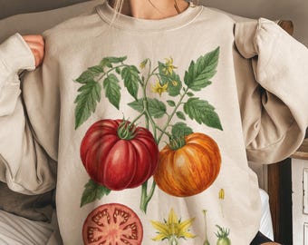 Vintage tomattröja, botanisk grönsaksillustration, tröja med arv, trädgårdströja, gåva för växtälskare