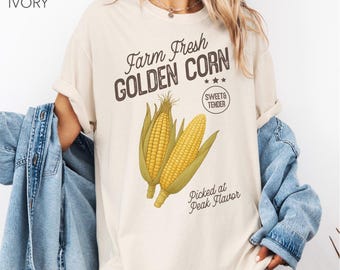 Farm Fresh Golden Corn Shirt Comfort Colors®, Rustikales Herbsthemd, Bauernmarkthemd, Erntedank-Herbsthemd, Geschenk für Feinschmecker, Thanksgiving-Shirt