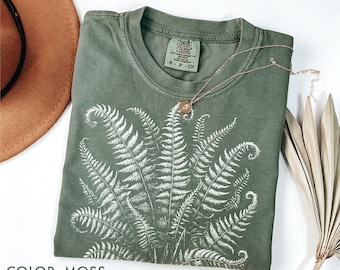 Forest Fern Shirt Comfort Colors®, Vintage Linocut Fern Leaves Shirt, Dark Academia Shirt, Botanical Shirt, Cottagecore Nature Aesthetic Tee