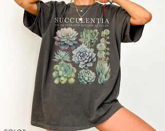 Camiseta Comfort Colors® con estampado botánico de suculentas, camiseta con estética cottagecore inspirada en la naturaleza, regalo para amantes de las plantas, camiseta para jardineros, regalo para amantes de los cactus y las suculentas.