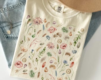 Fall Wildflower Shirt Comfort Colors®, Botanical Floral Shirt, Cottagecore Garden Top, Flower Shirt, Nature Aesthetic Tee, Plant Lover Gift