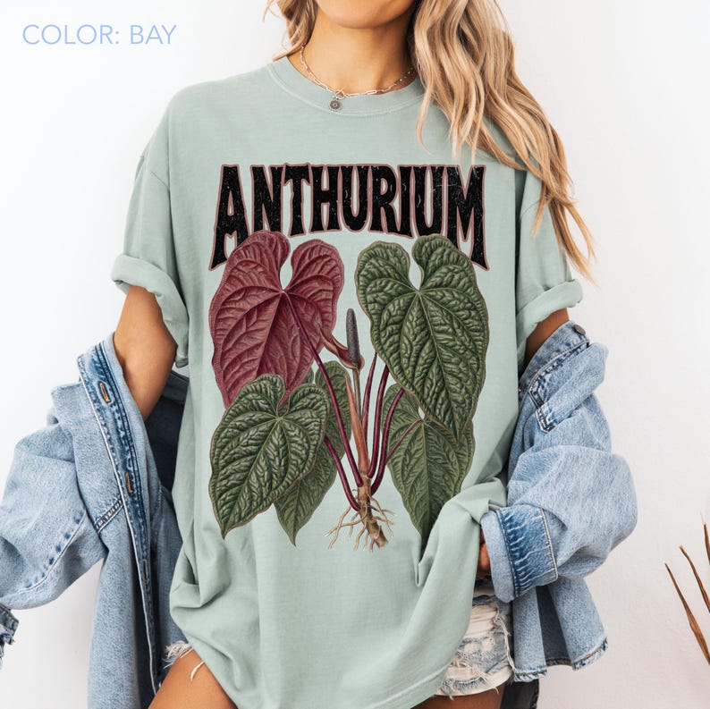 Anthurium Luxurians Shirt Comfort Colors, Vintage Botanical Anthurium Shirt, Rare Houseplant Shirt, Aroid Plant Tee, Indoor Plant Lover Gift image 4