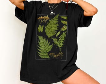 Camiseta de helecho botánico con colores cómodos, camiseta con anatomía de helecho, camiseta vintage con plantas, regalo para amantes de la naturaleza con estilo cottagecore, camiseta forestcore, camiseta de jardinero