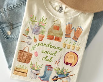 Camiseta del Club Social de Jardinería Comfort Colors®, Camiseta de Jardín Botánico, Camiseta para Amantes de las Plantas, Camiseta de Jardinería, Regalo para Jardineros, Regalo para Mamás Plantas
