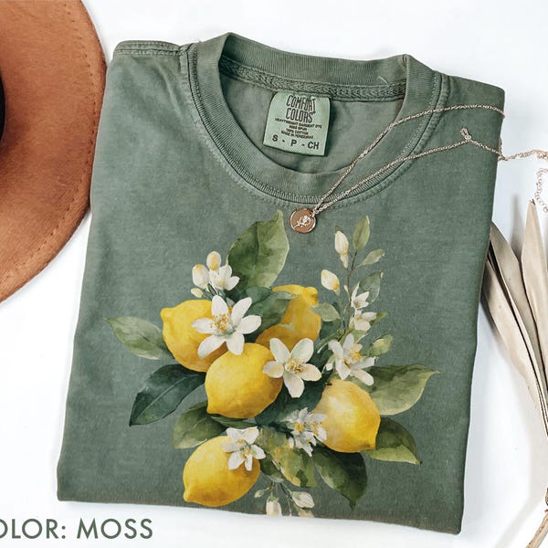 Camiseta retro de limón Comfort Colors, camiseta botánica de flores de limón de los 90, camiseta vintage de cítricos, camiseta cottagecore de jardín, regalo para amantes de la naturaleza