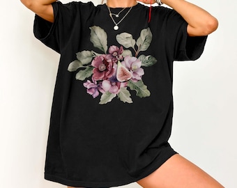 Violet Floral Fig Shirt Comfort Colors, Botanical Flower Shirt, Cottagecore Wildflowers Shirt, Vintage Garden Shirt, Birth Month Flower Gift
