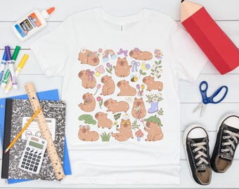 Cute Spring Capybara Youth Shirt Bella Canvas, Kawaii Capybara Kids Shirt, Cottagecore Animal Tee, Girls Boys Cute Gift, Capybara Lover Gift