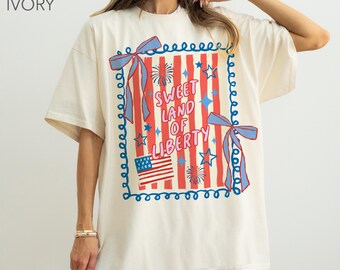 USA Coquette Fourth of July Shirt Comfort Colors, Patriotic Bow Tee, USA Flag Graphic Tee, Red White Blue Americana Shirt, Memorial Day Gift