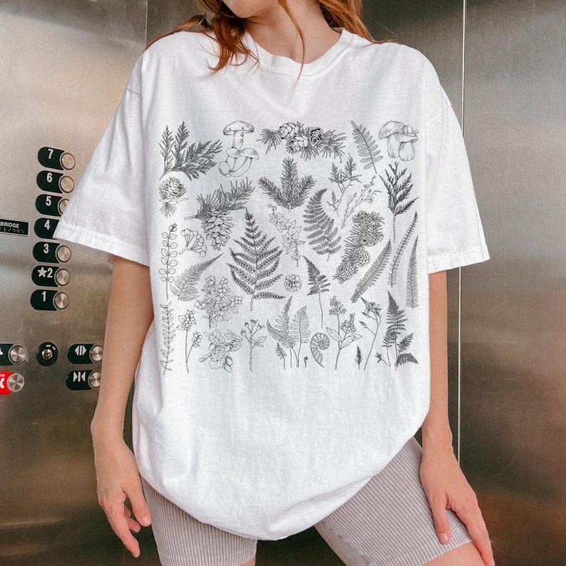 Fall Botanical Forest Shirt Comfort Colors®, Woodland Fern & Mushroom Tee, Nature Forestcore Tee, Cottagecore Shirt, Autumn Plant Lover Gift image 6